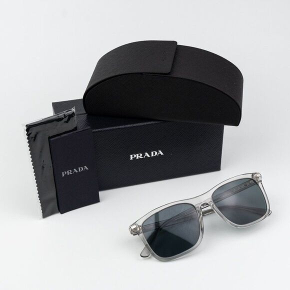 Prada Men Sunglasses Grey Crystal Blue Rectangle PR18WS U430A9 BRAND NEW - Picture 11 of 11
